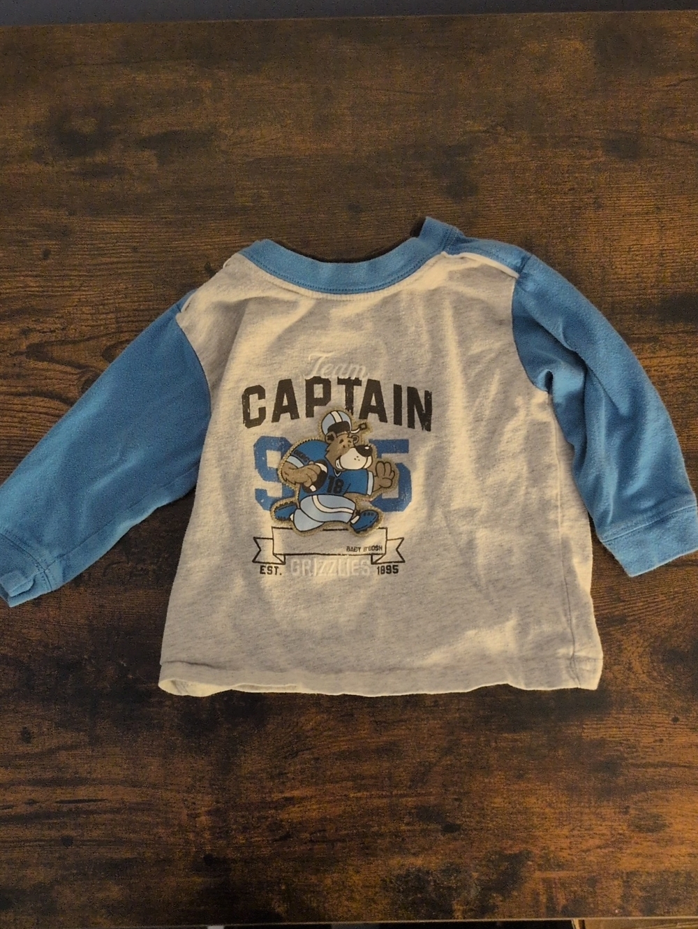 5/$25 OshKosh Bgosh Gray Blue Captain Raglan Long Sleeve Tee Shirt 12M